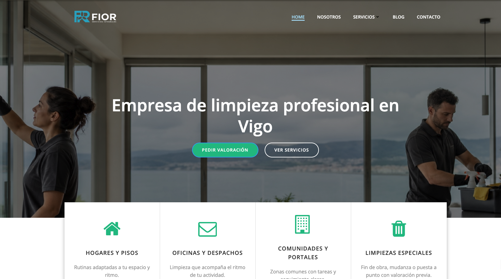 Página de inicio de FIOR Servicios Integrales, empresa de limpieza en Vigo