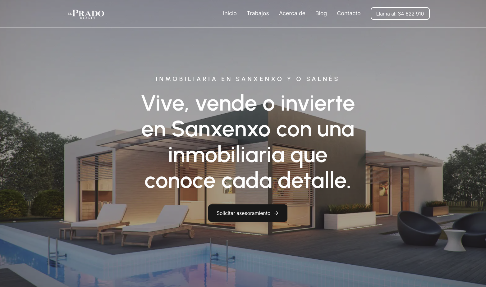 Página de inicio de El Prado Realty, inmobiliaria en Sanxenxo