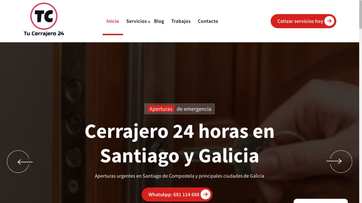 Vista de la portada de Tu Cerrajero 24 y sus servicios de cerrajería