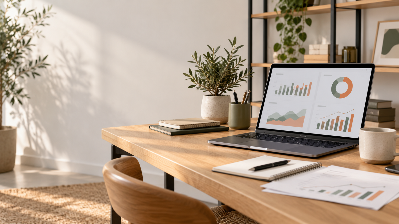 Escritorio de una pyme con analítica de marketing para medir oportunidades y clientes